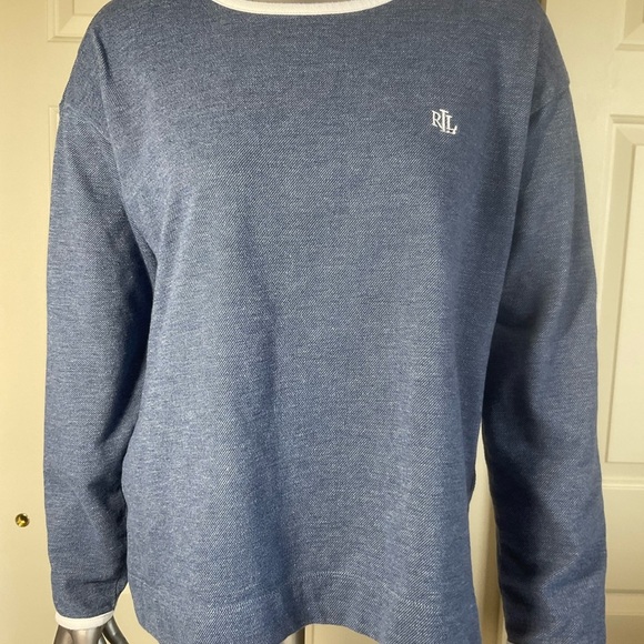 Lauren Ralph LaurenBlack Label Long Sleeve Knit Top Women Size Med Blue/white - Picture 4 of 10